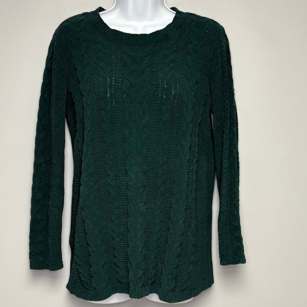 J. Jill Emerald Green Lightweight Dark Academia Preppy Cable Knit Sweater Sz XSP
